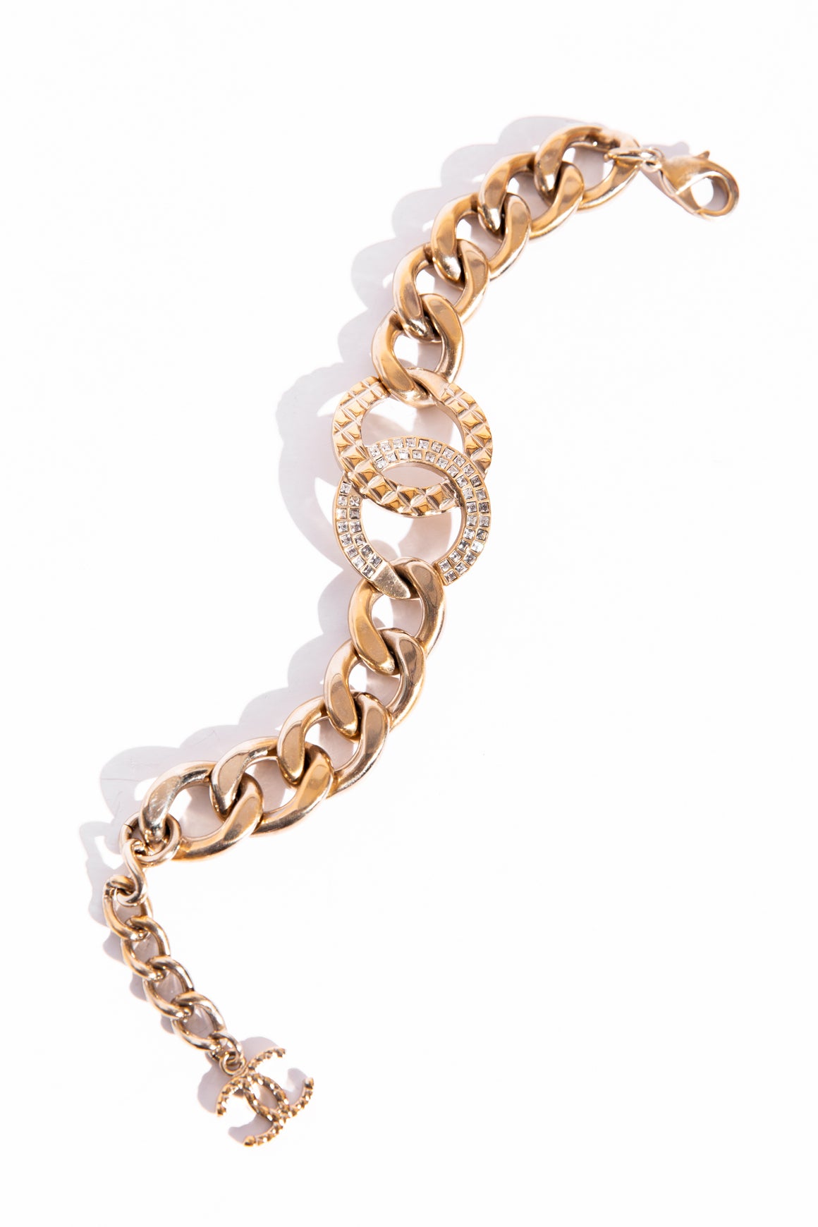 CHANEL CC Gold and Crystal Chain-Link Bracelet