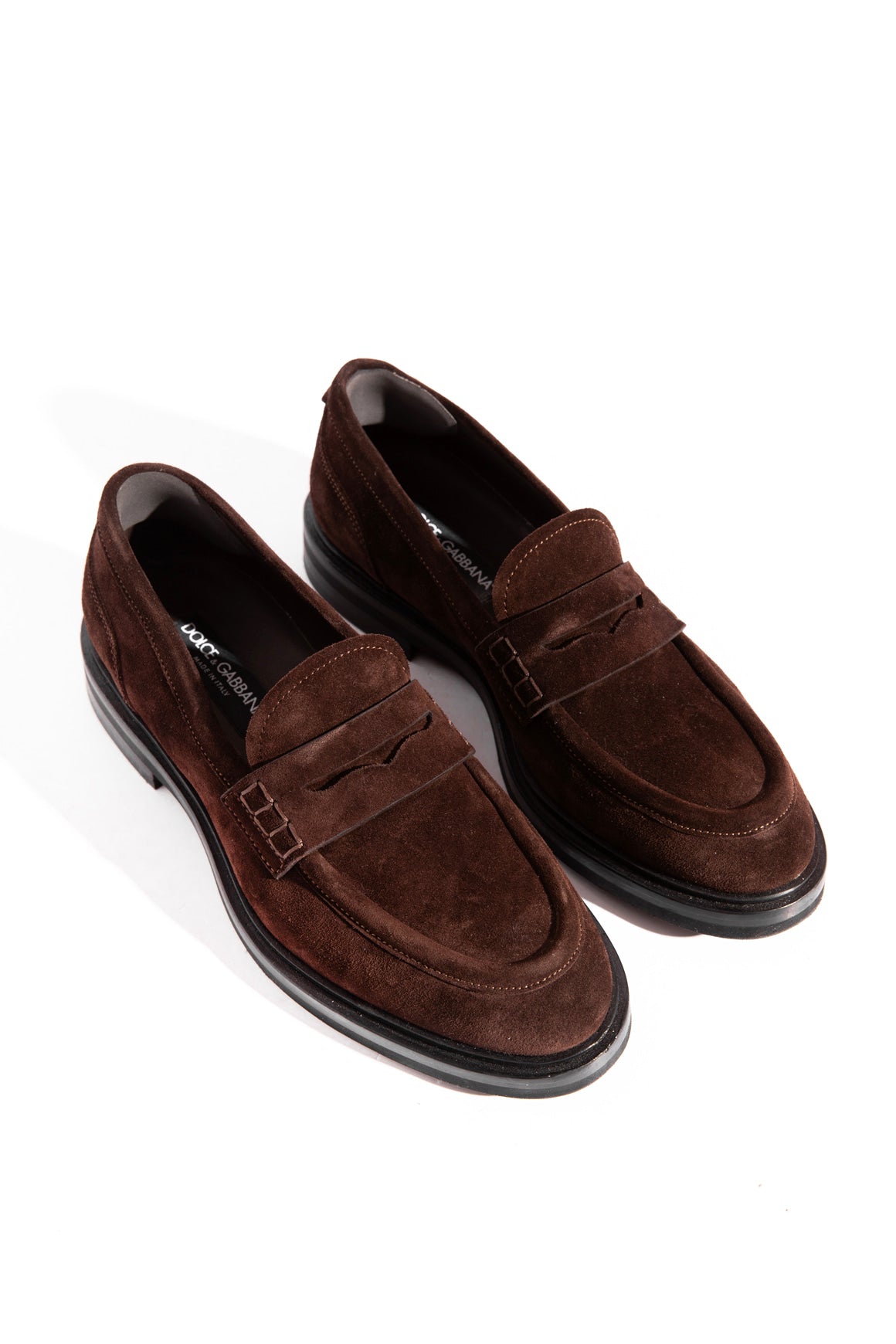 DOLCE & GABBANA Chocolate Suede Penny Loafers (Sz.40)