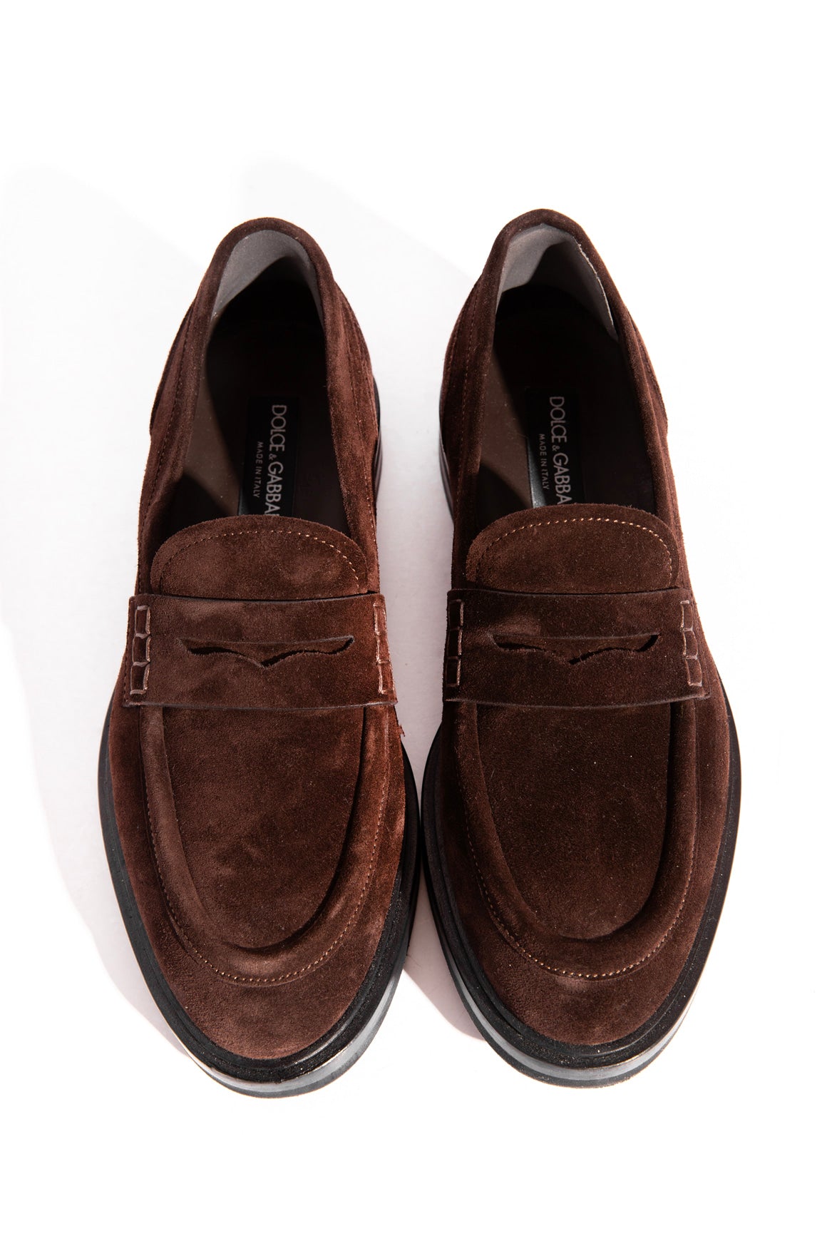 DOLCE & GABBANA Chocolate Suede Penny Loafers (Sz.40)