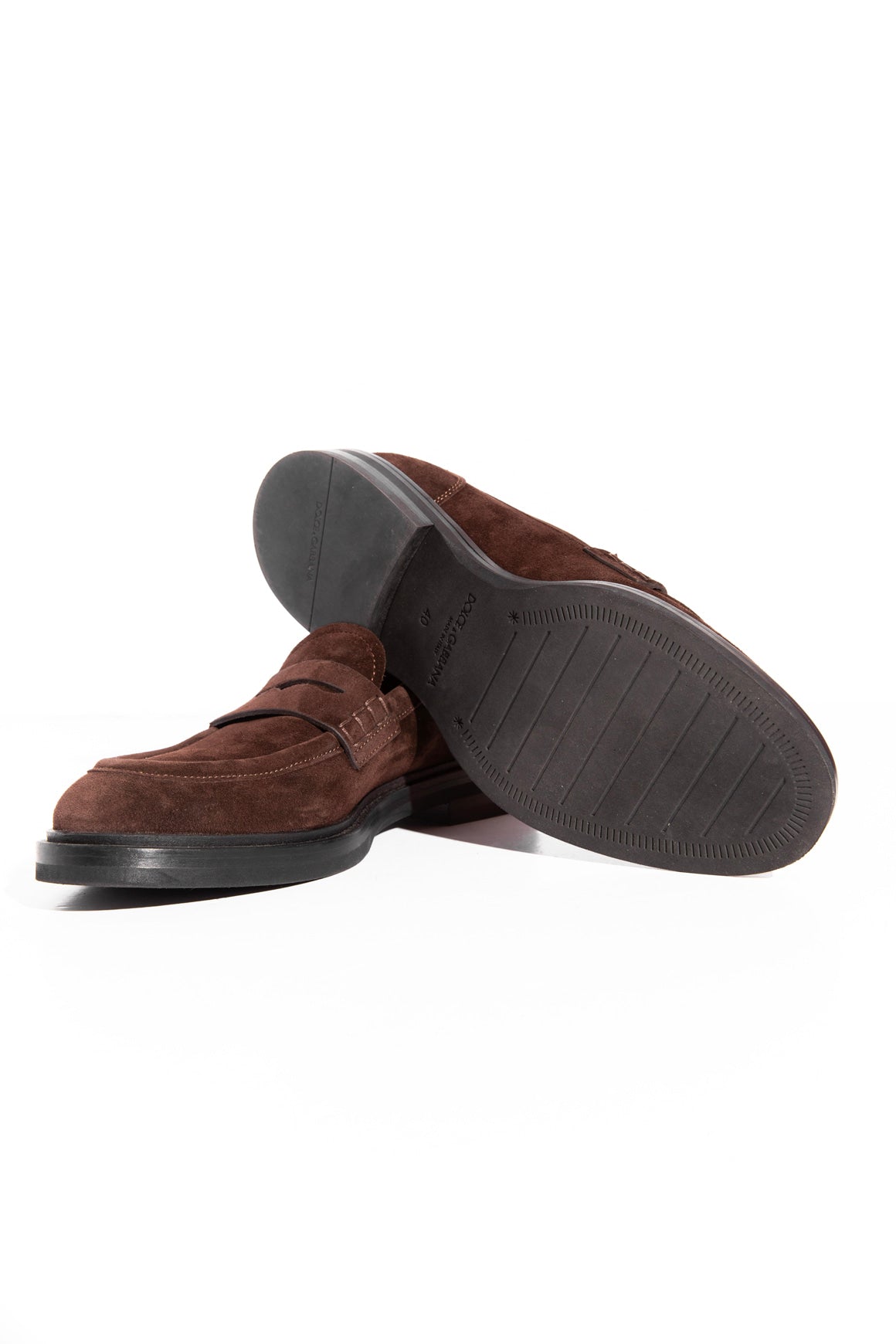 DOLCE & GABBANA Chocolate Suede Penny Loafers (Sz.40)