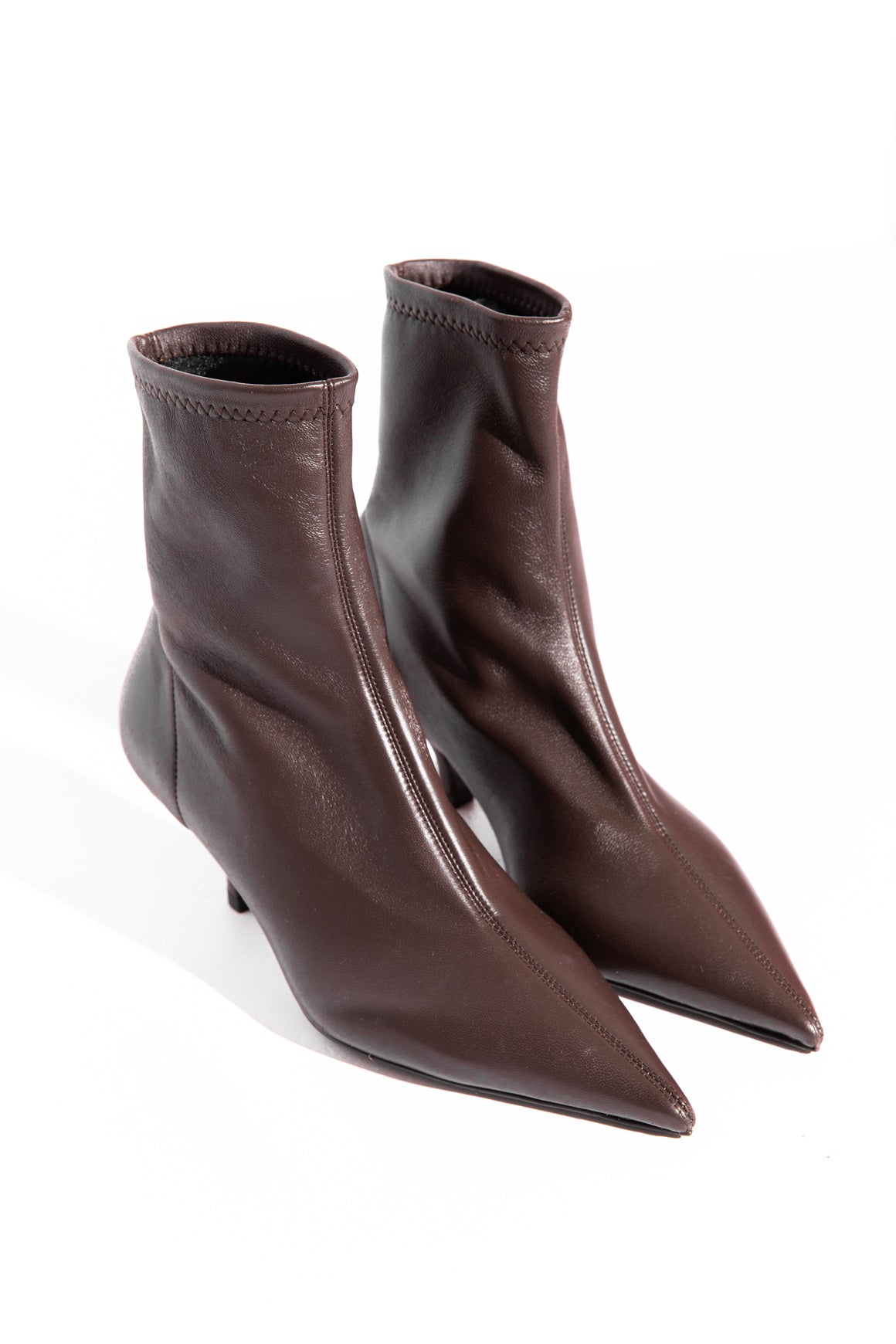 TOTEME Brown Leather Stiletto Sock Boots (Sz.35)