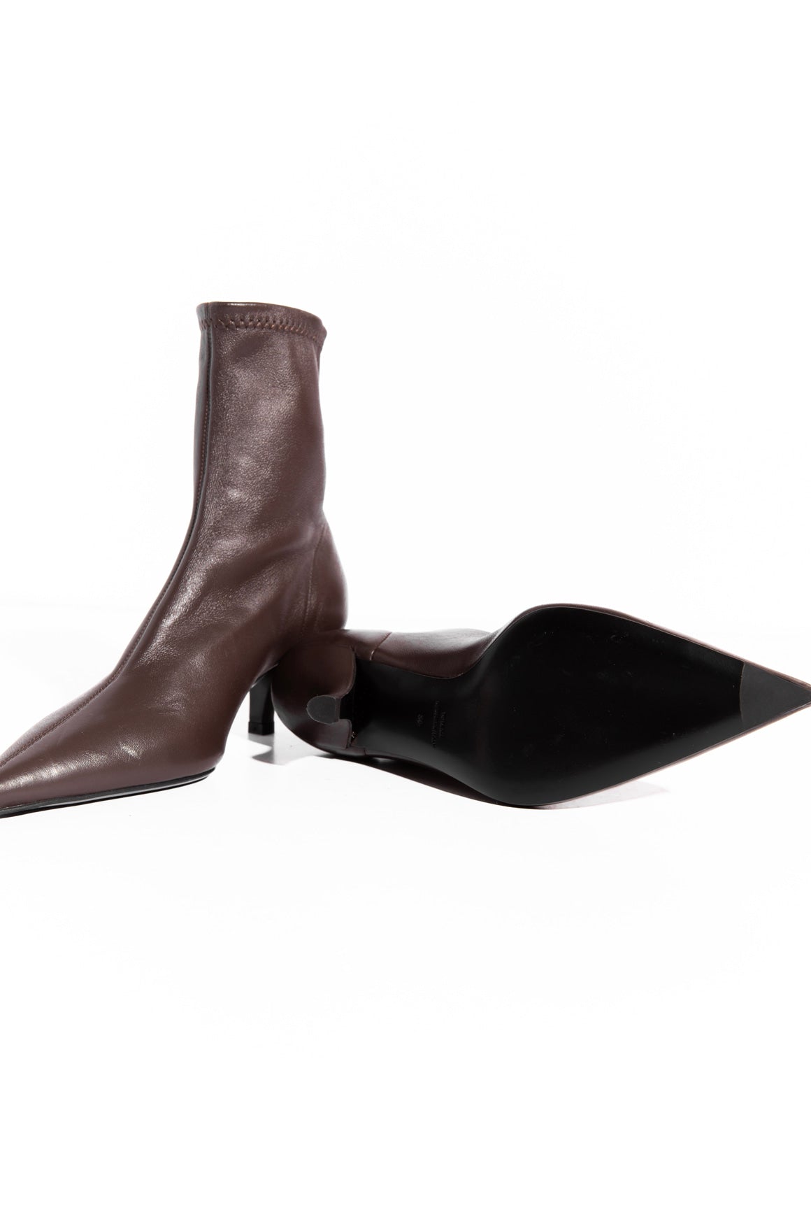 TOTEME Brown Leather Stiletto Sock Boots (Sz.35)