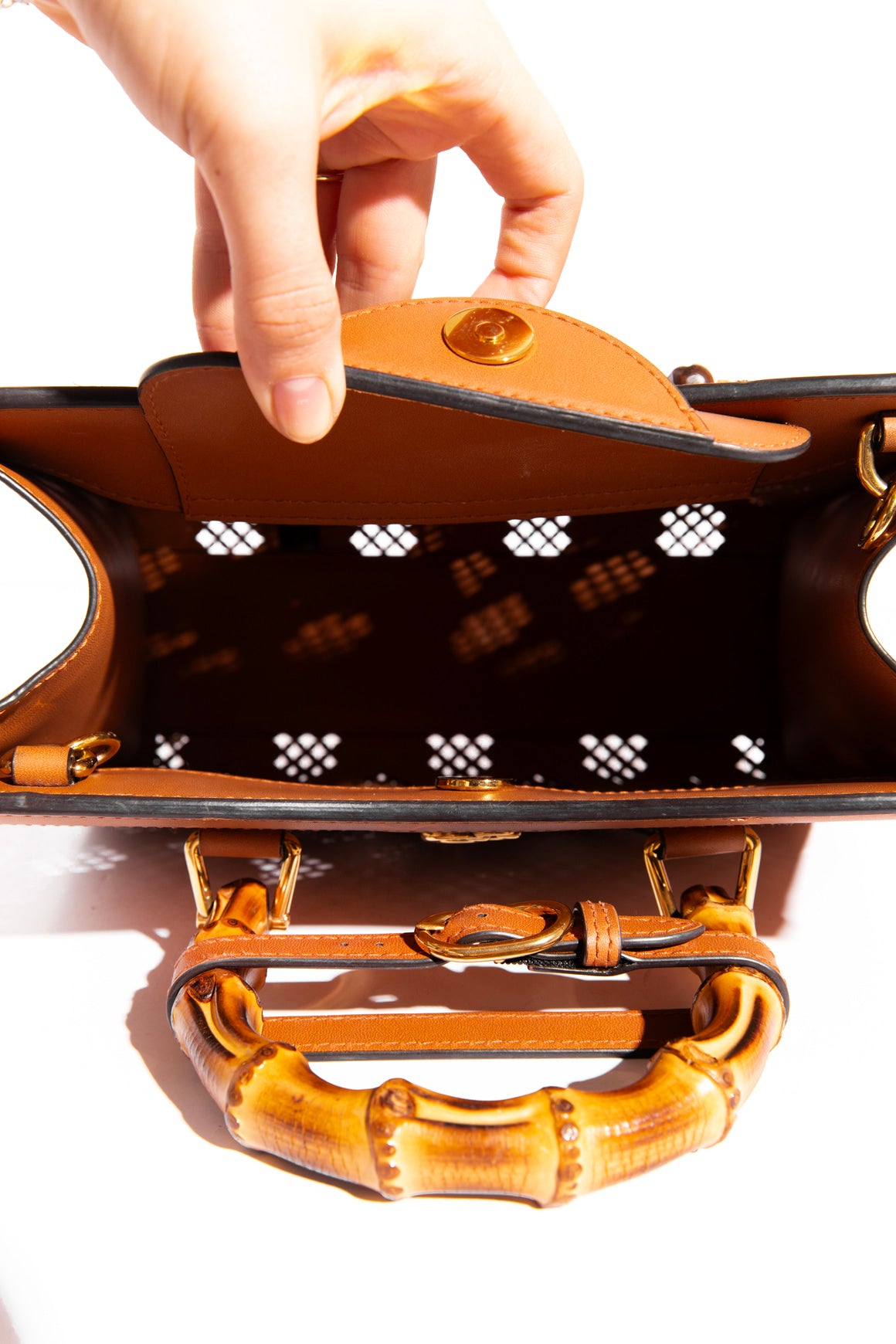 GUCCI Tan Leather Laser Cut Diana Bag