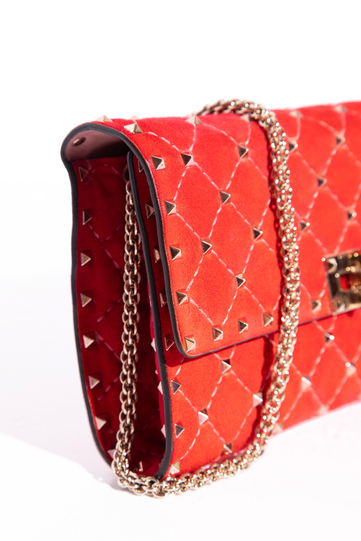 VALENTINO Suede Rockstud Quilted Chain Bag