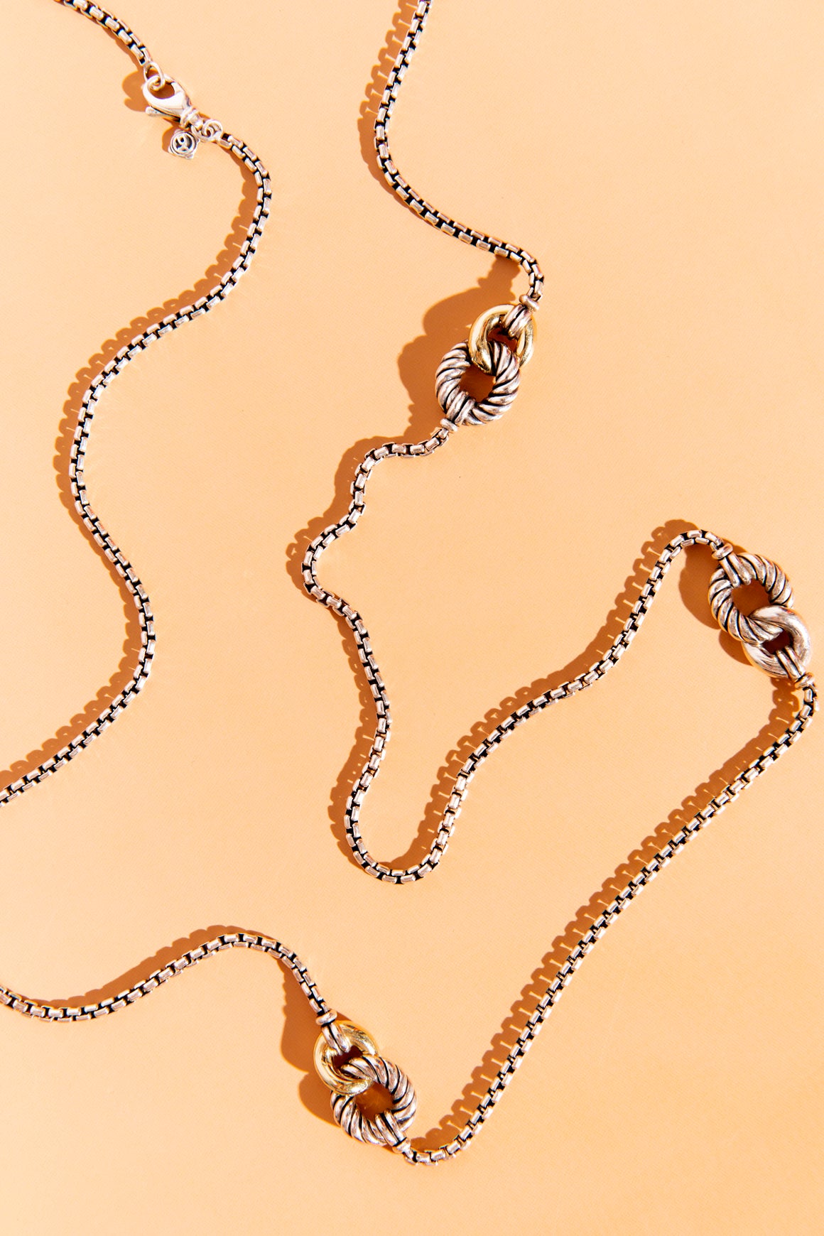 DAVID YURMAN Two Tone Long Cable Linked Necklace