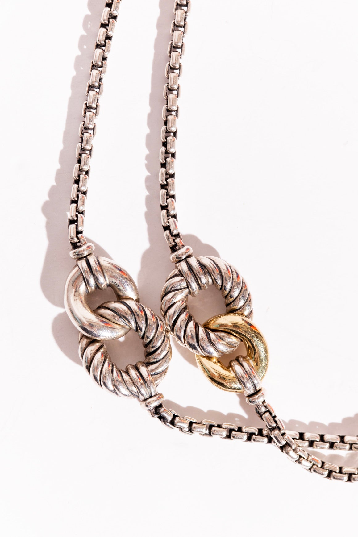 DAVID YURMAN Two Tone Long Cable Linked Necklace