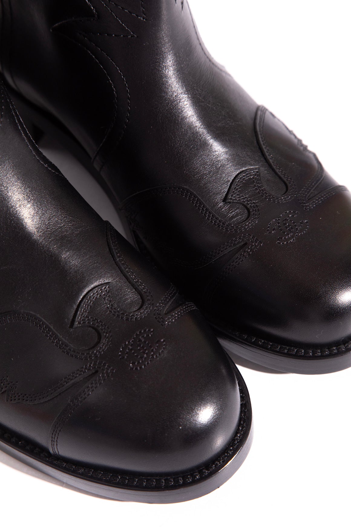 CHANEL Leather Western Motif High Boots (Sz. 39)