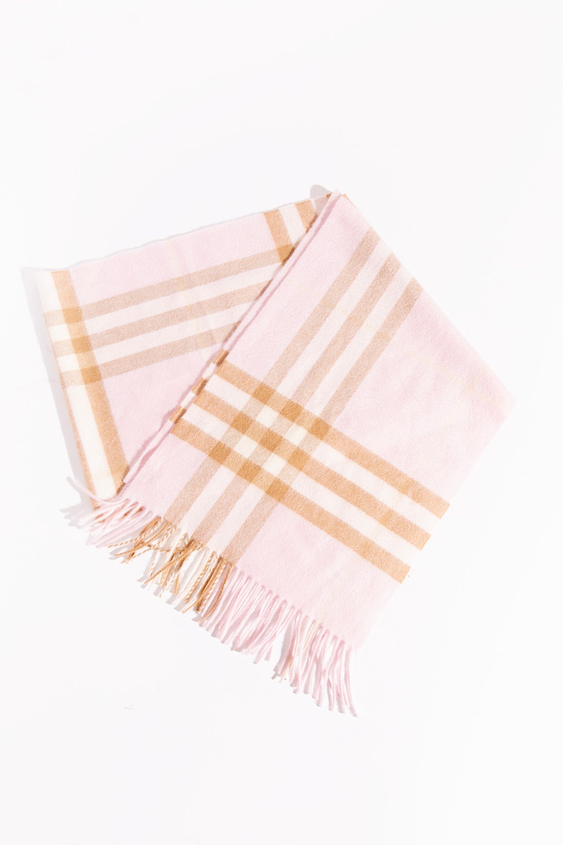BURBERRY Pink & Tan Plaid Cashmere Scarf