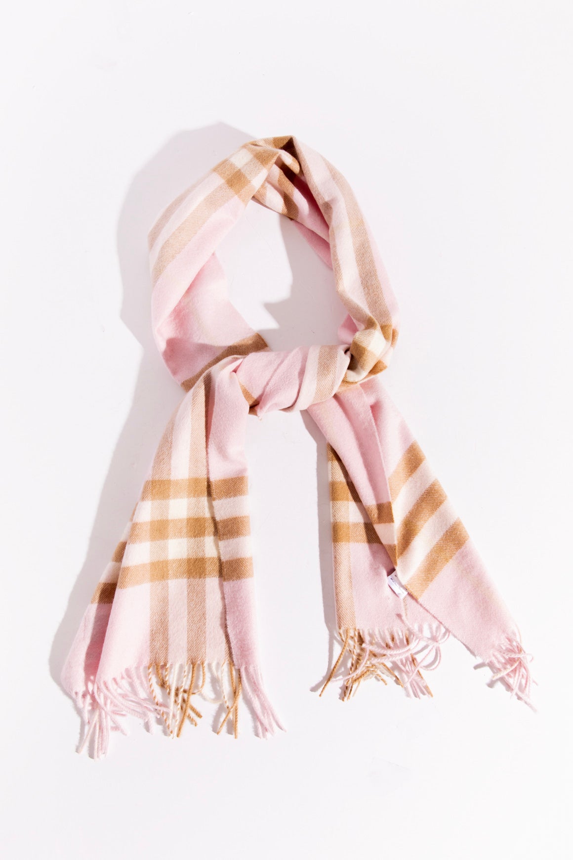 BURBERRY Pink & Tan Plaid Cashmere Scarf