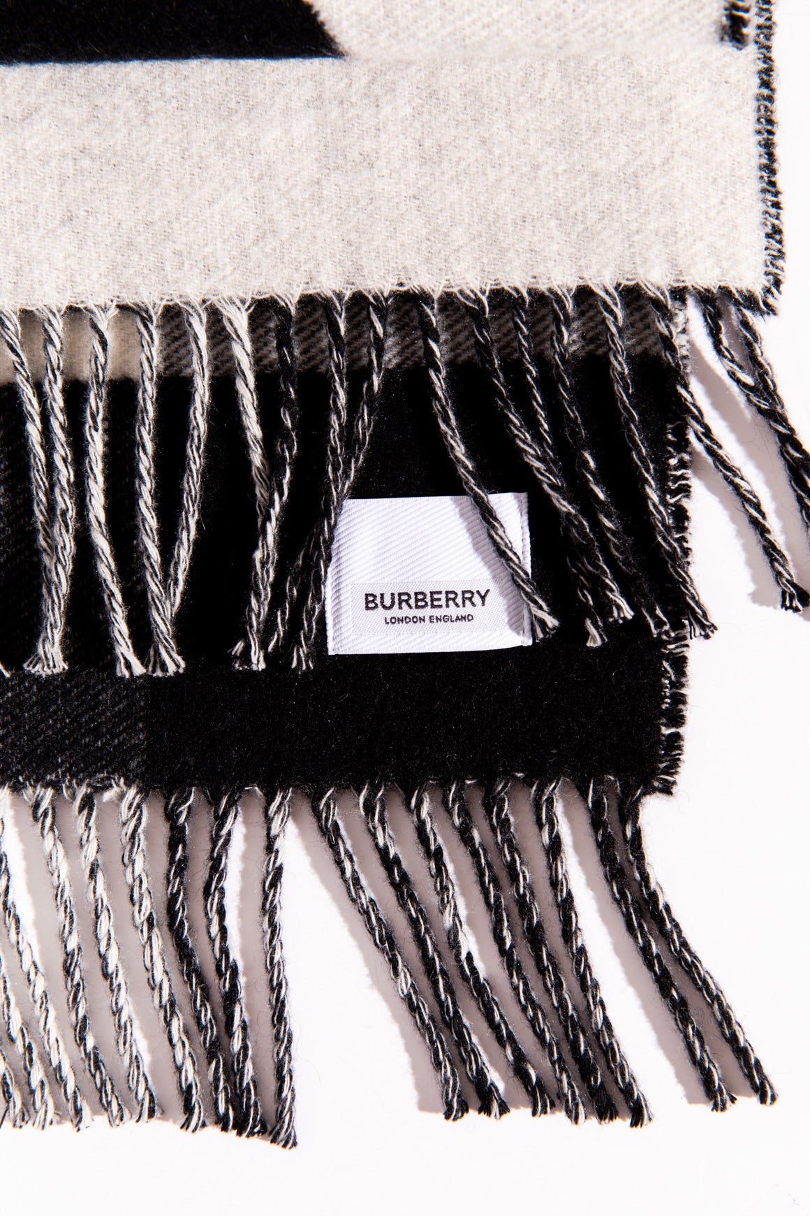 BURBERRY Black & White Plaid Cashmere Large Scarf