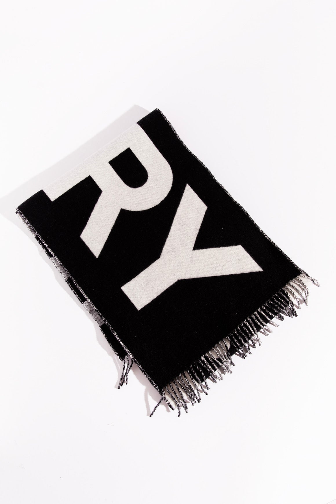 BURBERRY Black & White Plaid Cashmere Large Scarf