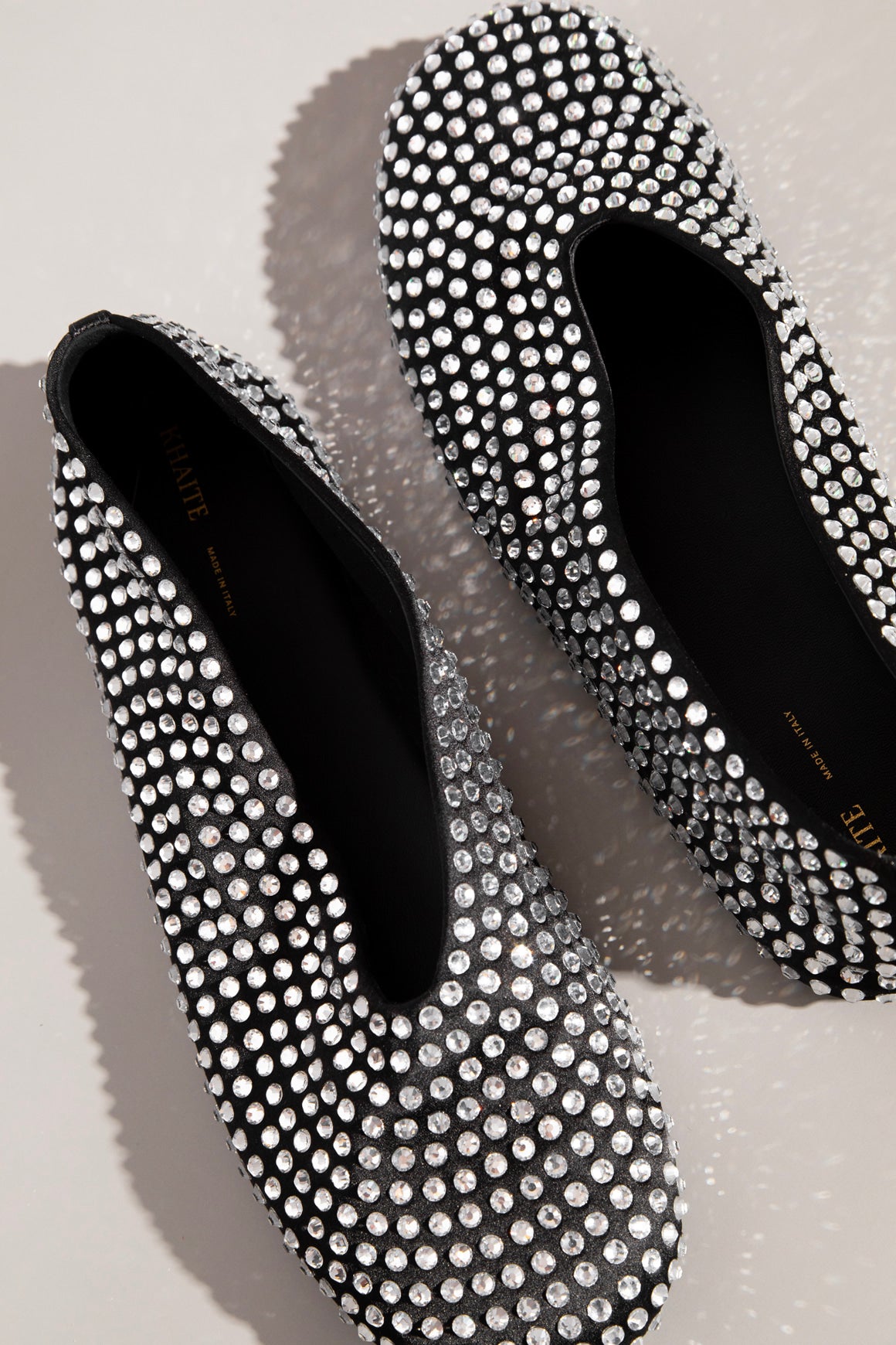 KHAITE Crystal-Embellished Satin Ballet Flats (Sz.39)