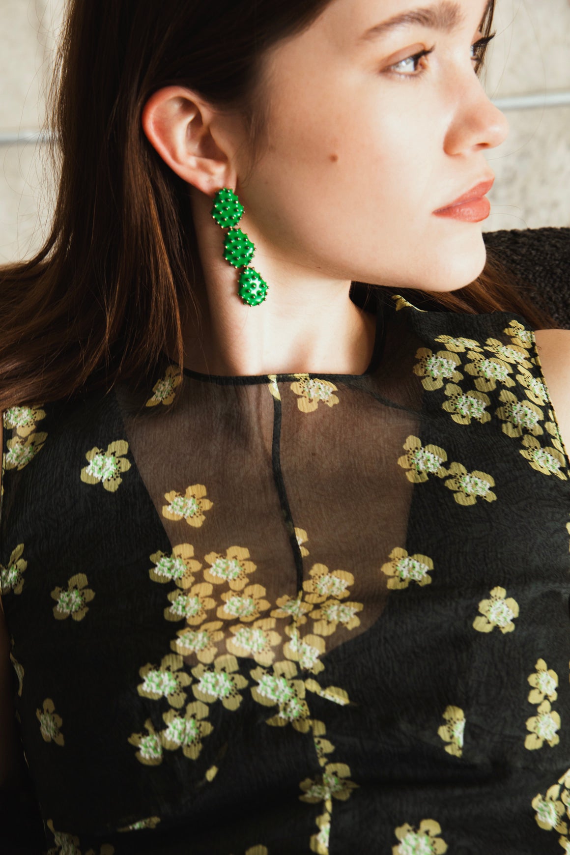 BOTTEGA VENETA Green Enamel Cactus Earrings