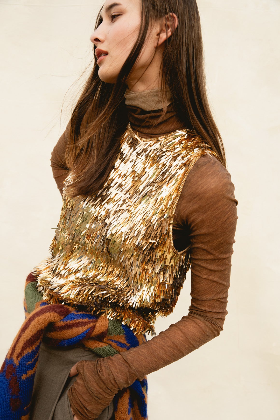 ULLA JOHNSON Gold Fringed Sequin Blouse (Sz. 2)