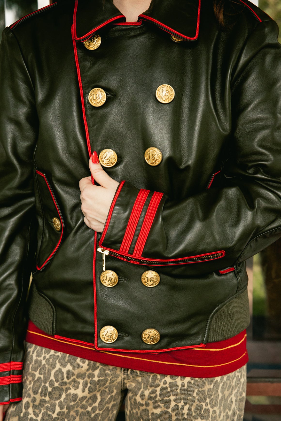 R13 Gold Button Leather Band Jacket (Sz. M)