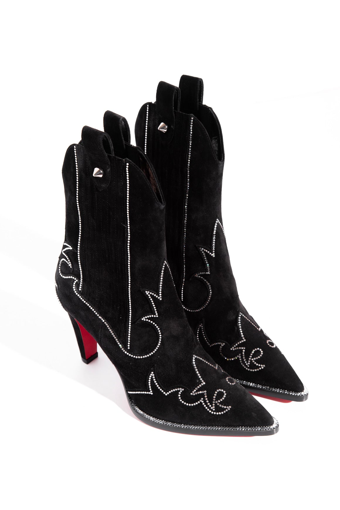 LOUBOUTIN Suede 'Santigag Strass' 85 Boots (Sz.37.5)