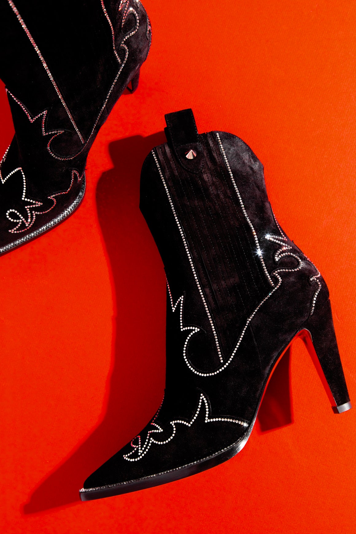 LOUBOUTIN Suede 'Santigag Strass' 85 Boots (Sz.37.5)