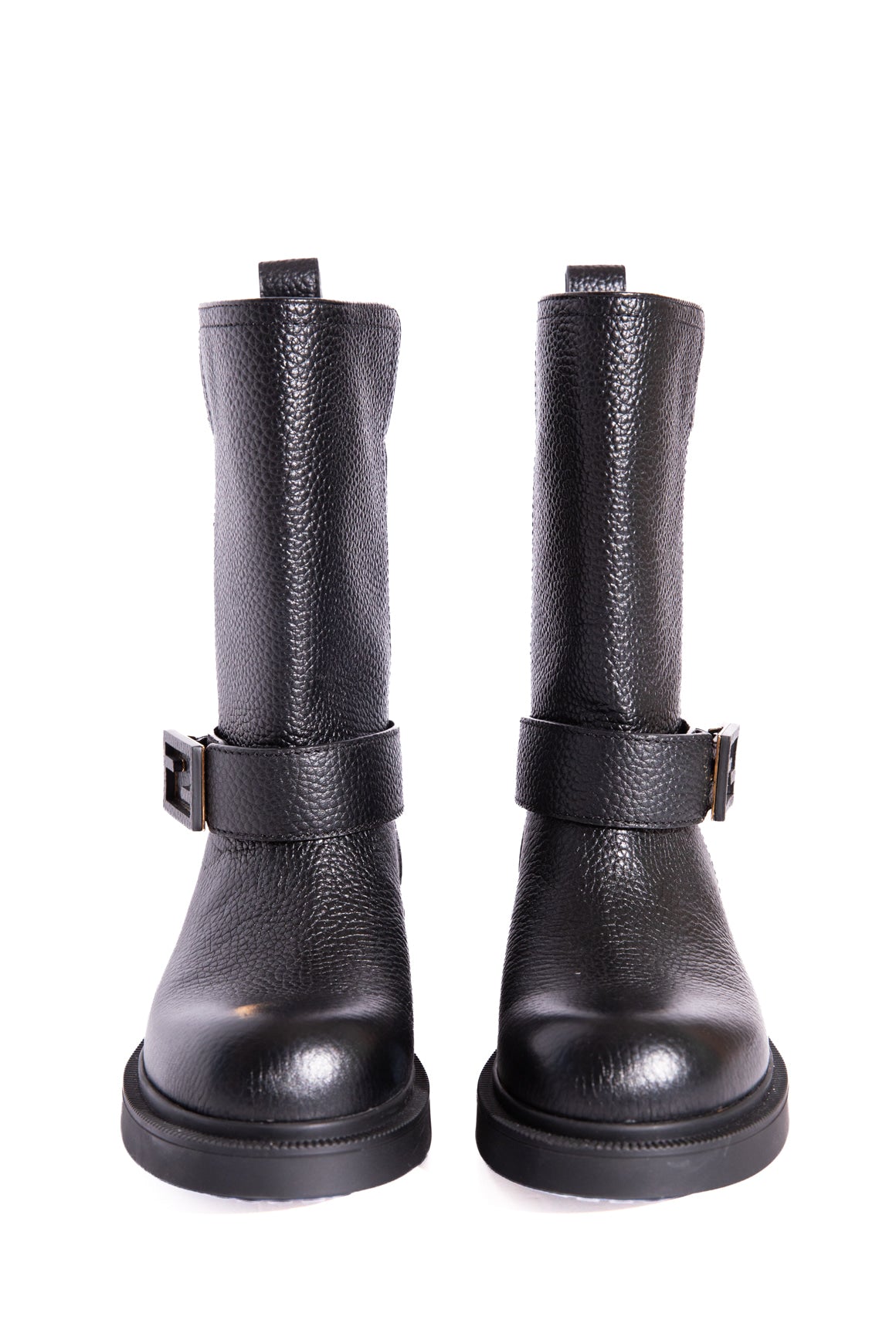 FENDI Black Leather Biker Boots W/ Baguette Buckle (Sz. 36)