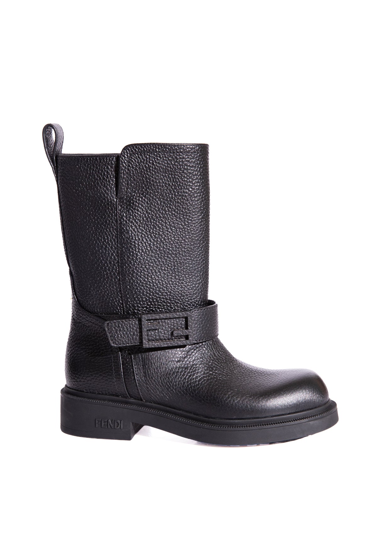 FENDI Black Leather Biker Boots W/ Baguette Buckle (Sz. 36)