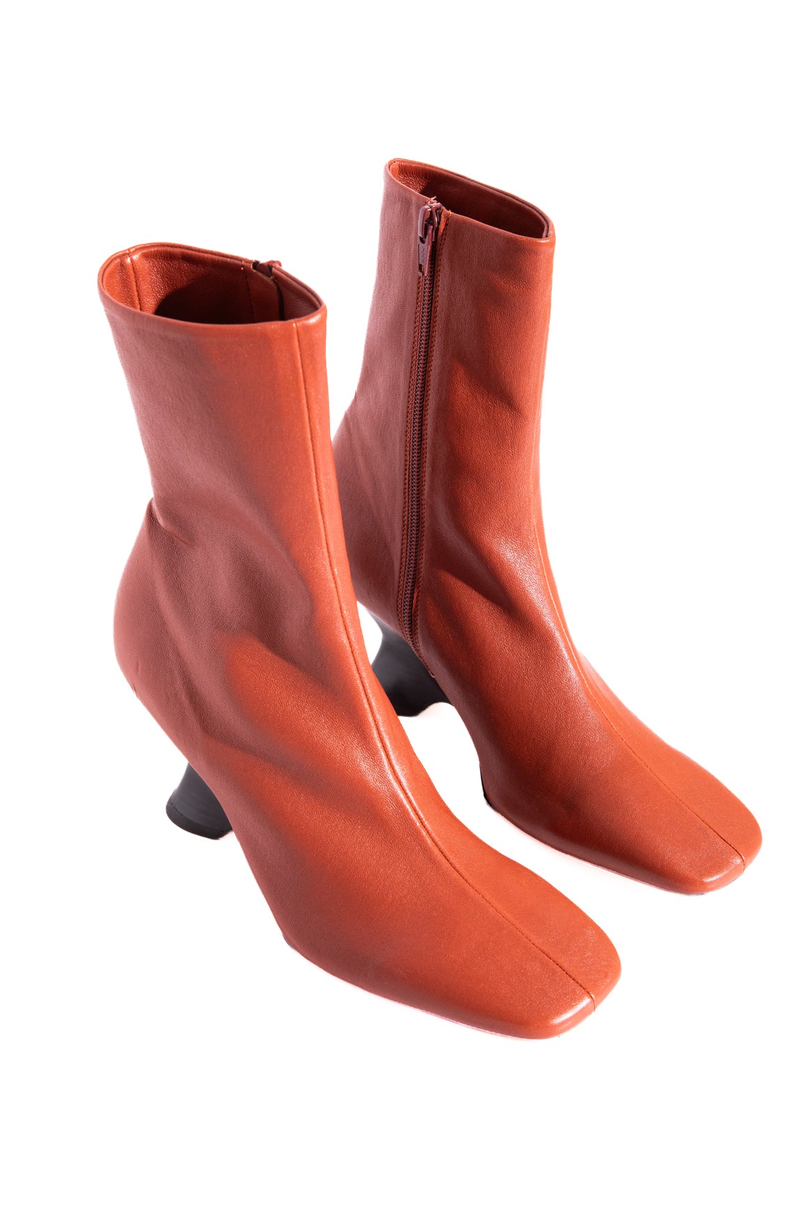 DRIES VAN NOTEN Burnt Orange Wedge Heel Sock Boots (Sz. 38)