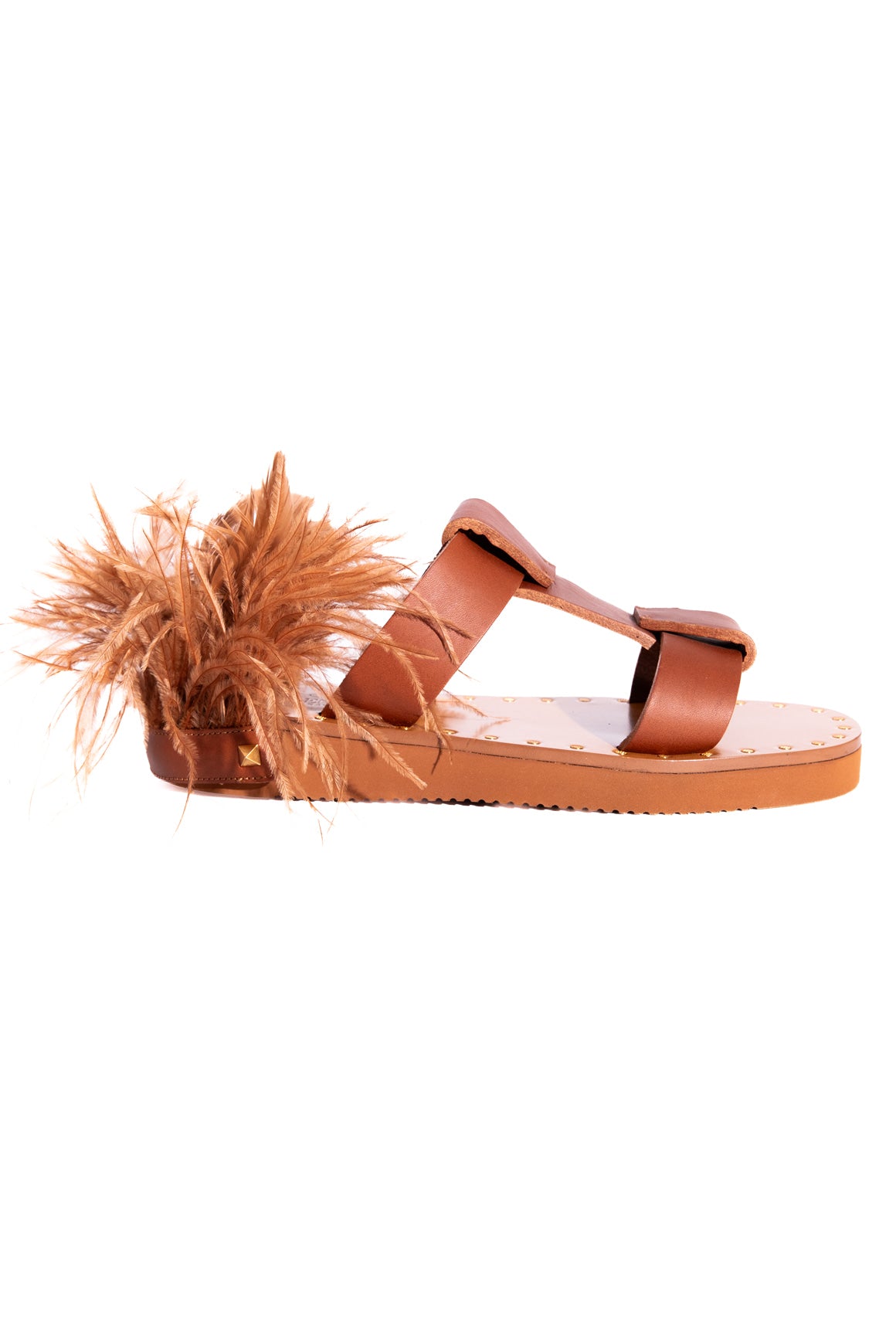 VALENTINO GARAVANI Brwn Leather Slide Sandals (Sz. 37.5)