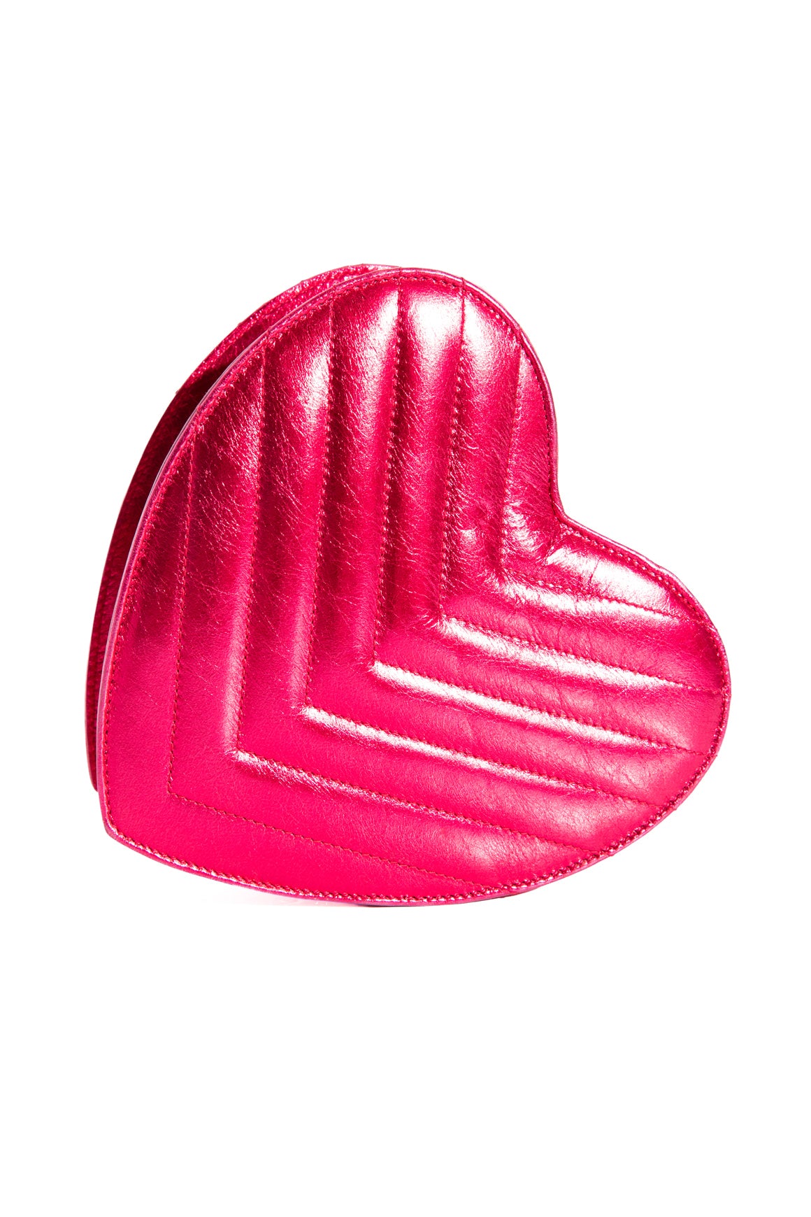 SAINT LAURENT Magenta Metallic Quilted Heart Bag