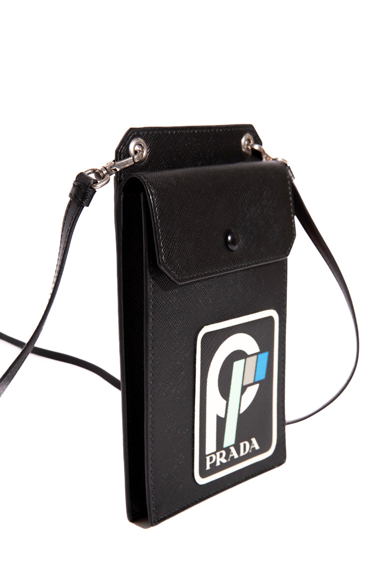 PRADA Black Saffiano Patch Crossbody Phone Case