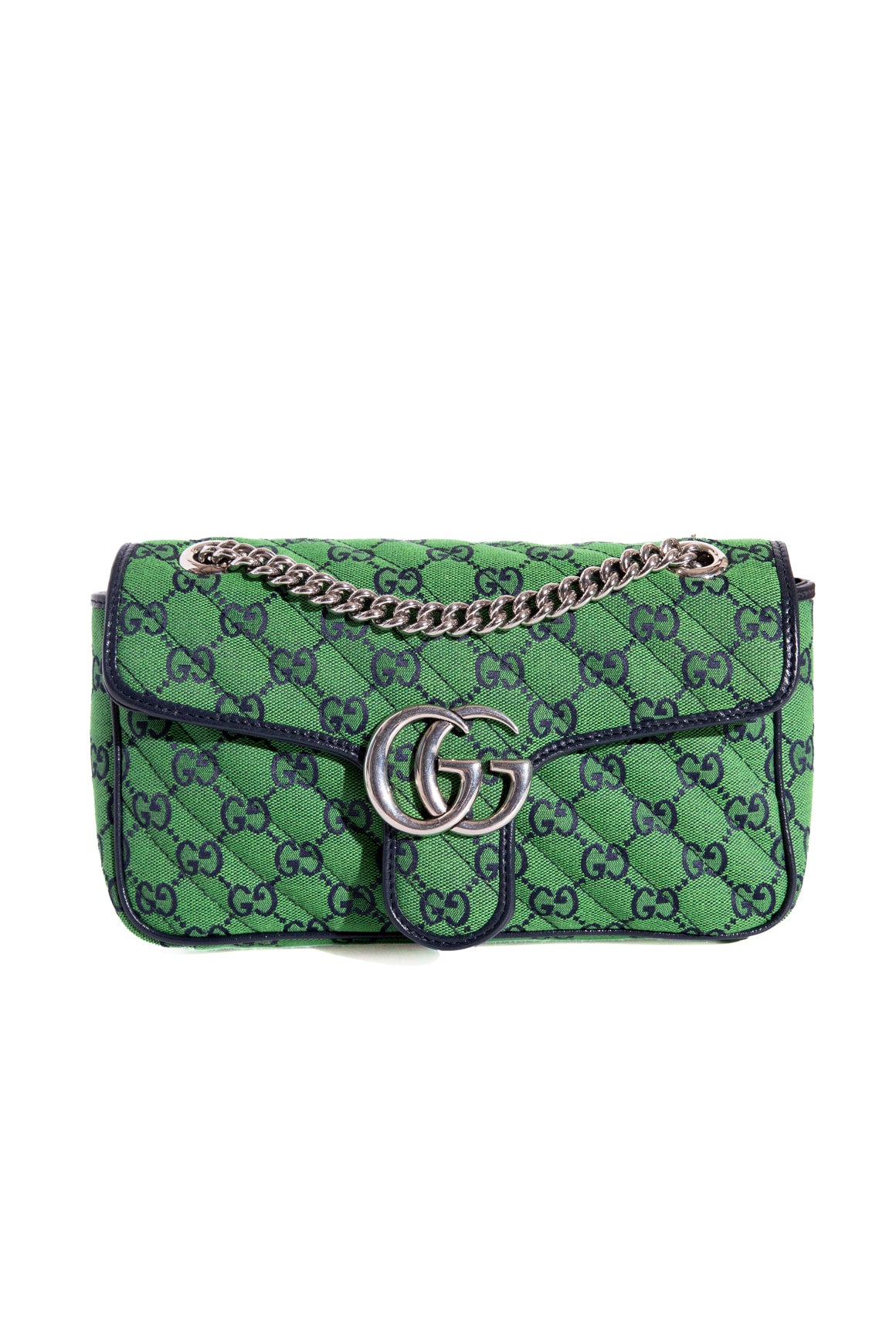 GUCCI Green & Navy Canvas Matelasse Diagonal GG Marmont Bag