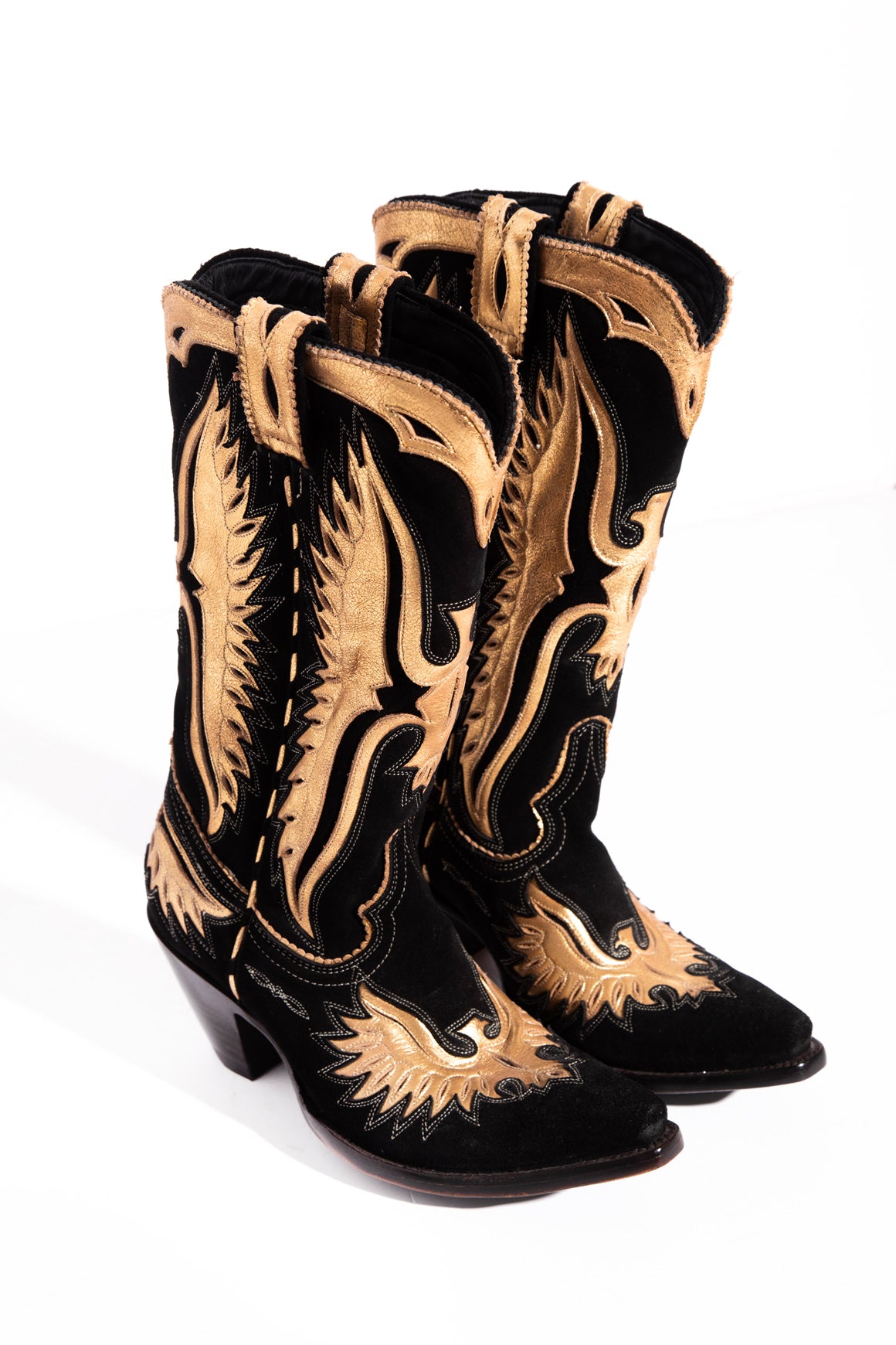 OLD GRINGO Black Suede & Gold Western Boots (Sz.8.5)