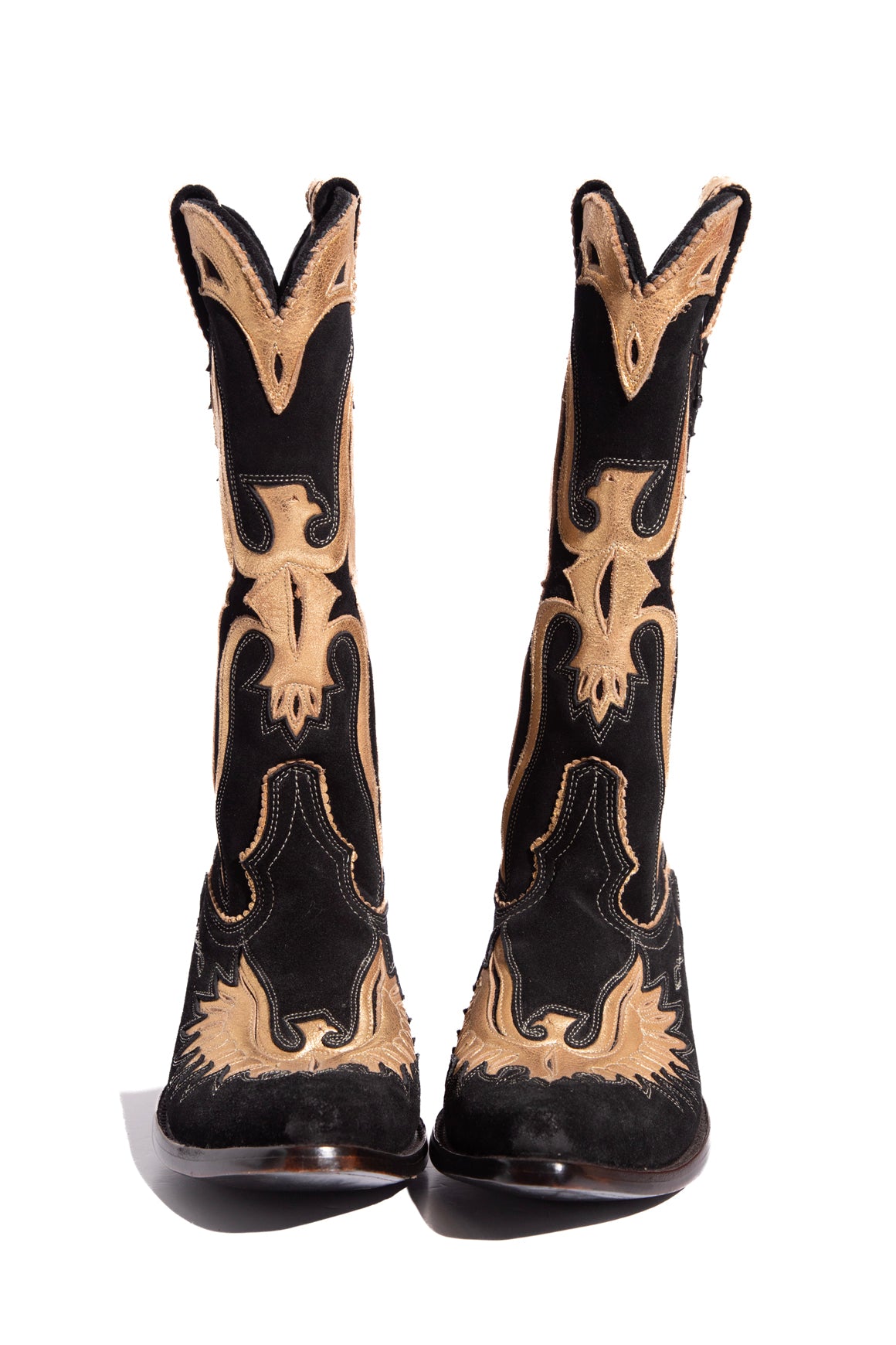 OLD GRINGO Black Suede & Gold Western Boots (Sz.8.5)