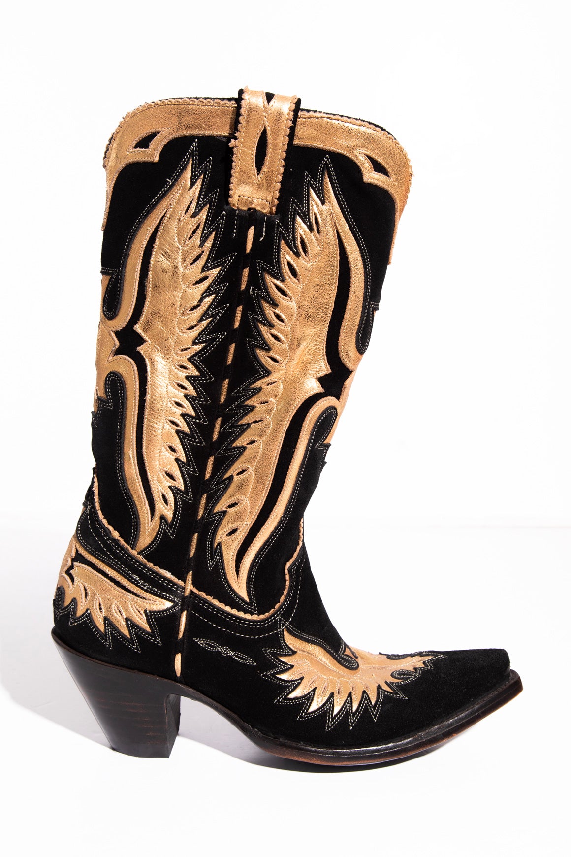 OLD GRINGO Black Suede & Gold Western Boots (Sz.8.5)