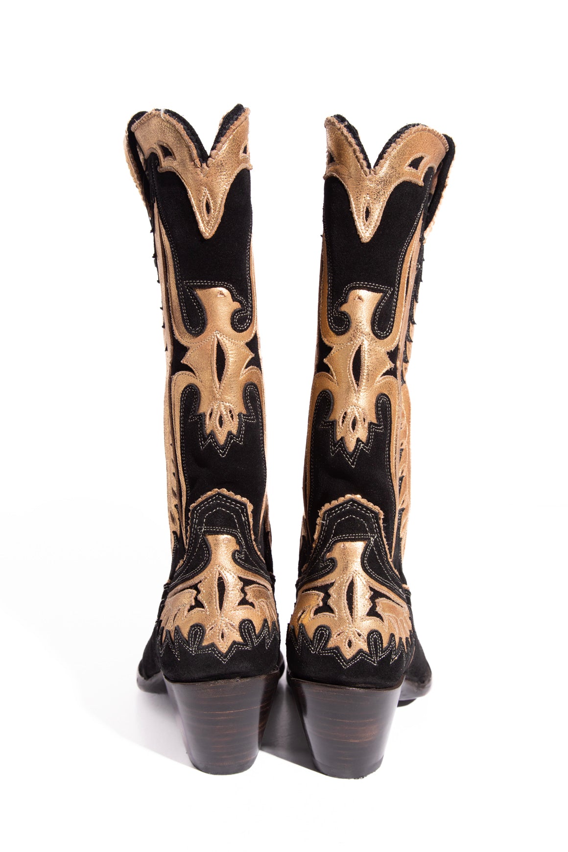 OLD GRINGO Black Suede & Gold Western Boots (Sz.8.5)