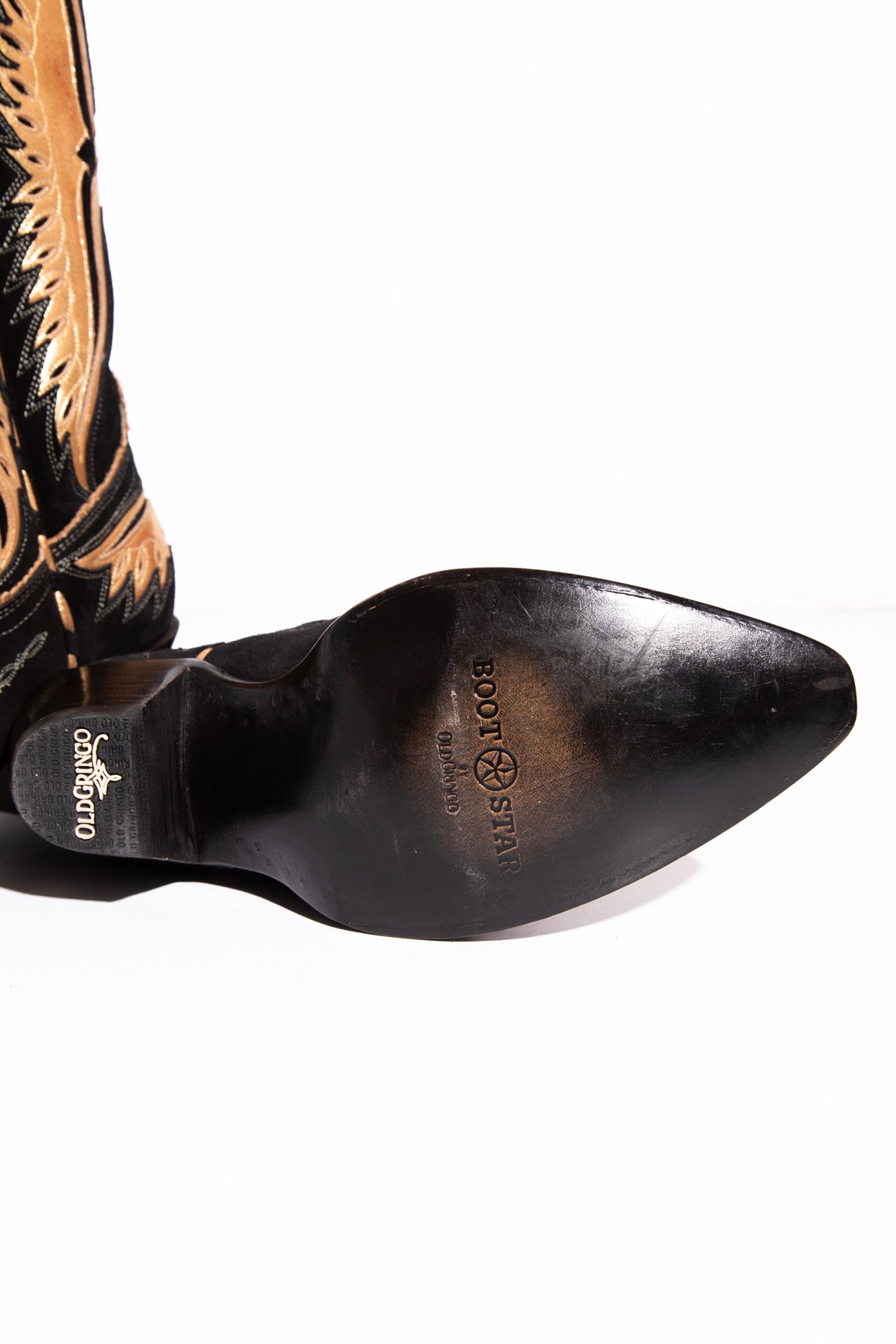 OLD GRINGO Black Suede & Gold Western Boots (Sz.8.5)