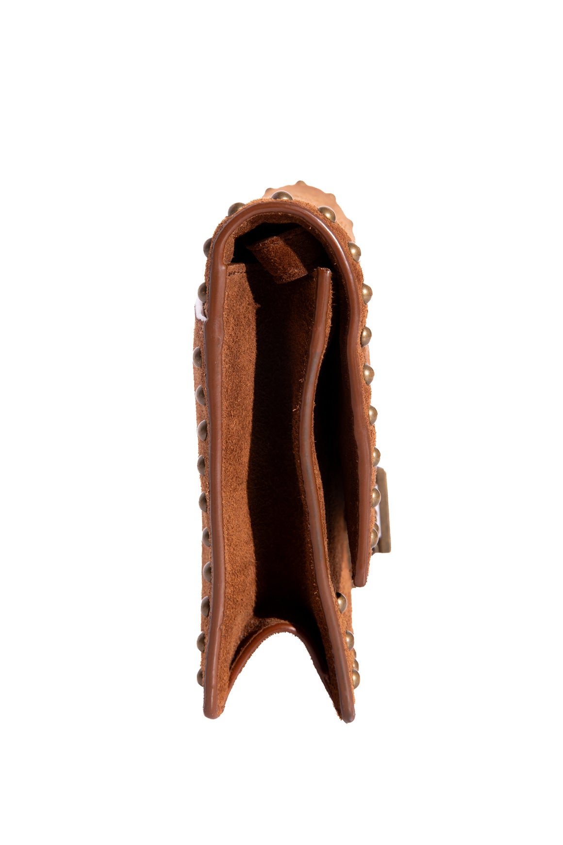 SAINT LAURENT Tan Suede Brass Grommet Flap Bag