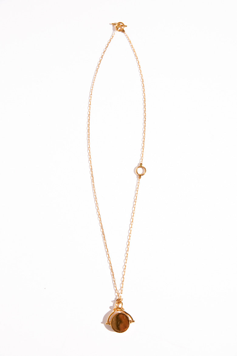 CELINE Brass Spinner Pendant Chain Necklace