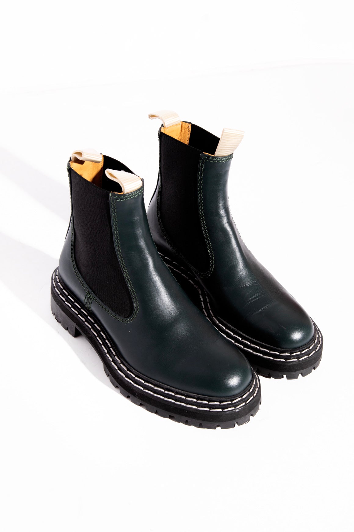 proenza schouler ホワイトレザー ショートブーツ サイズ37 PROENZA SCHOULER ぺブル加工レザー チェルシーブーツ | THE OUTNET