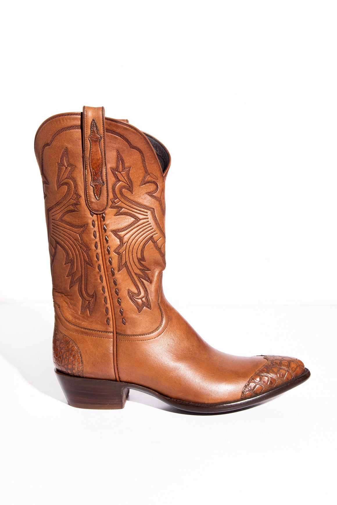 STALLION Western-Stitch Croc-Leather Detail Boots (Sz.40)