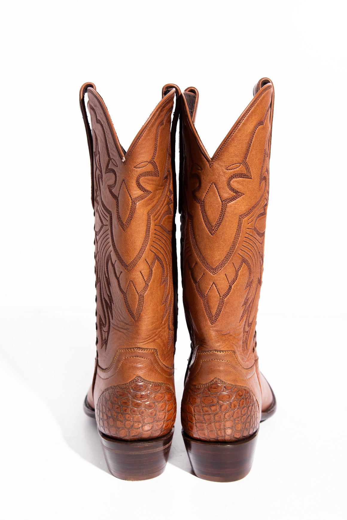 STALLION Western-Stitch Croc-Leather Detail Boots (Sz.40)