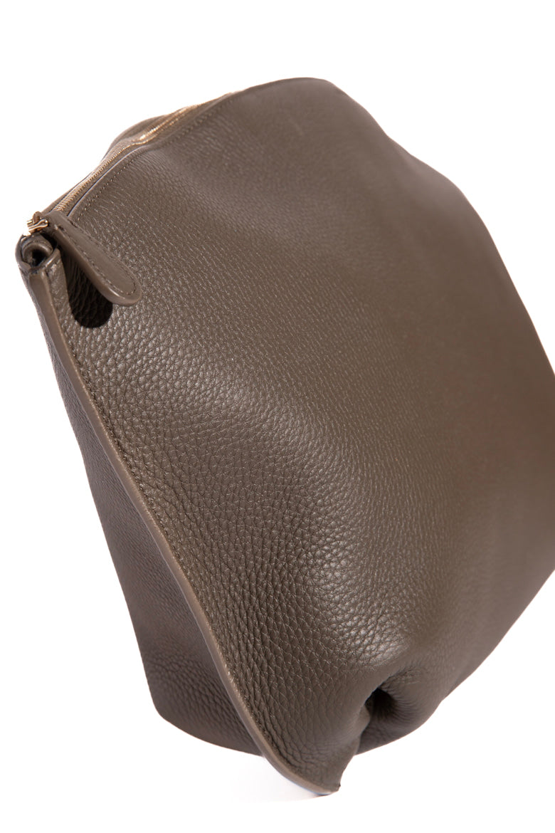 THE ROW Brown Pebbled Leather Dante XL Clutch