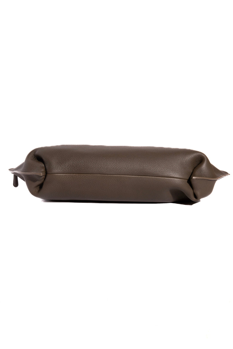 THE ROW Brown Pebbled Leather Dante XL Clutch