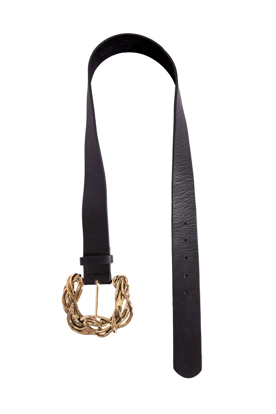 B-LOW THE BELT Black Leather Gold Woven Buckle Belt