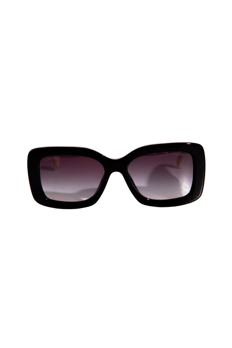 CHANEL Black & Cream CC Temple Sunglasses