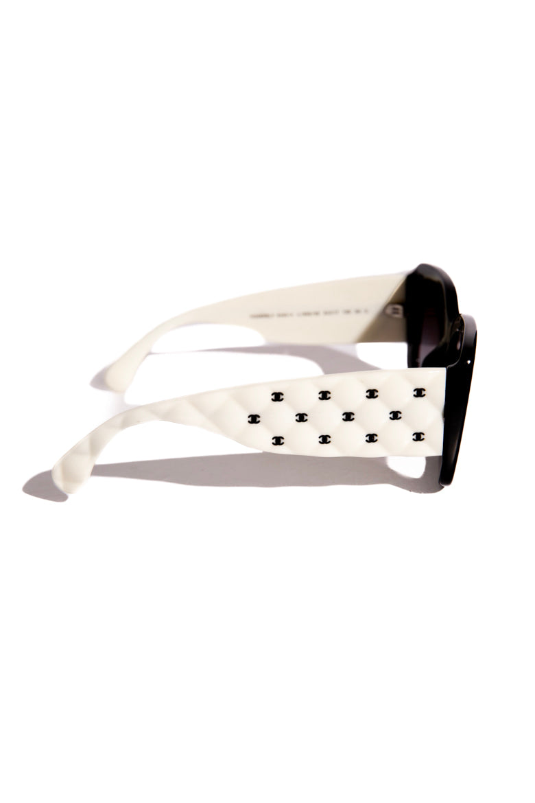 CHANEL Black & Cream CC Temple Sunglasses