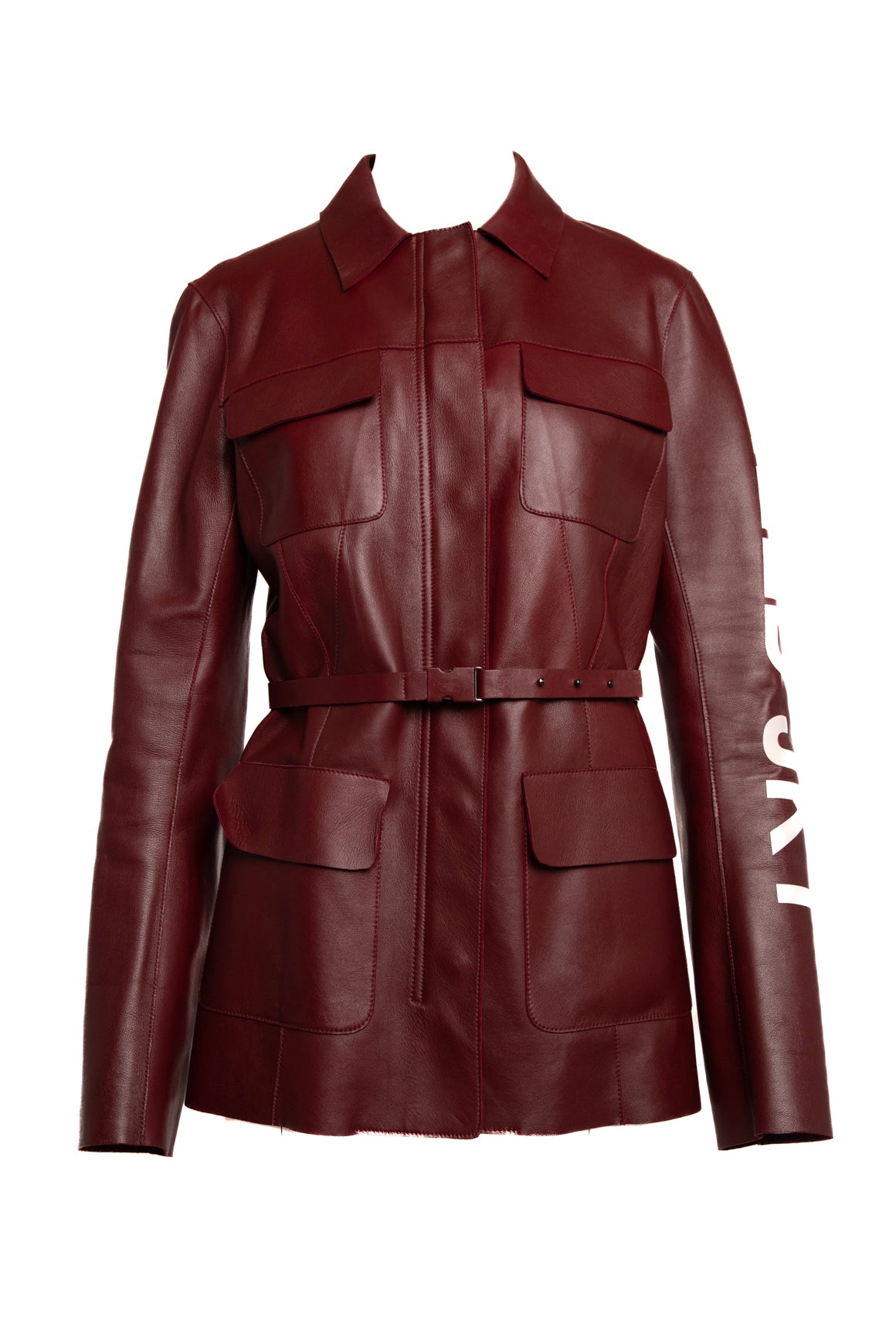 OFF-WHITE Maroon Leather Belted Field Jacket (Sz 12/46)