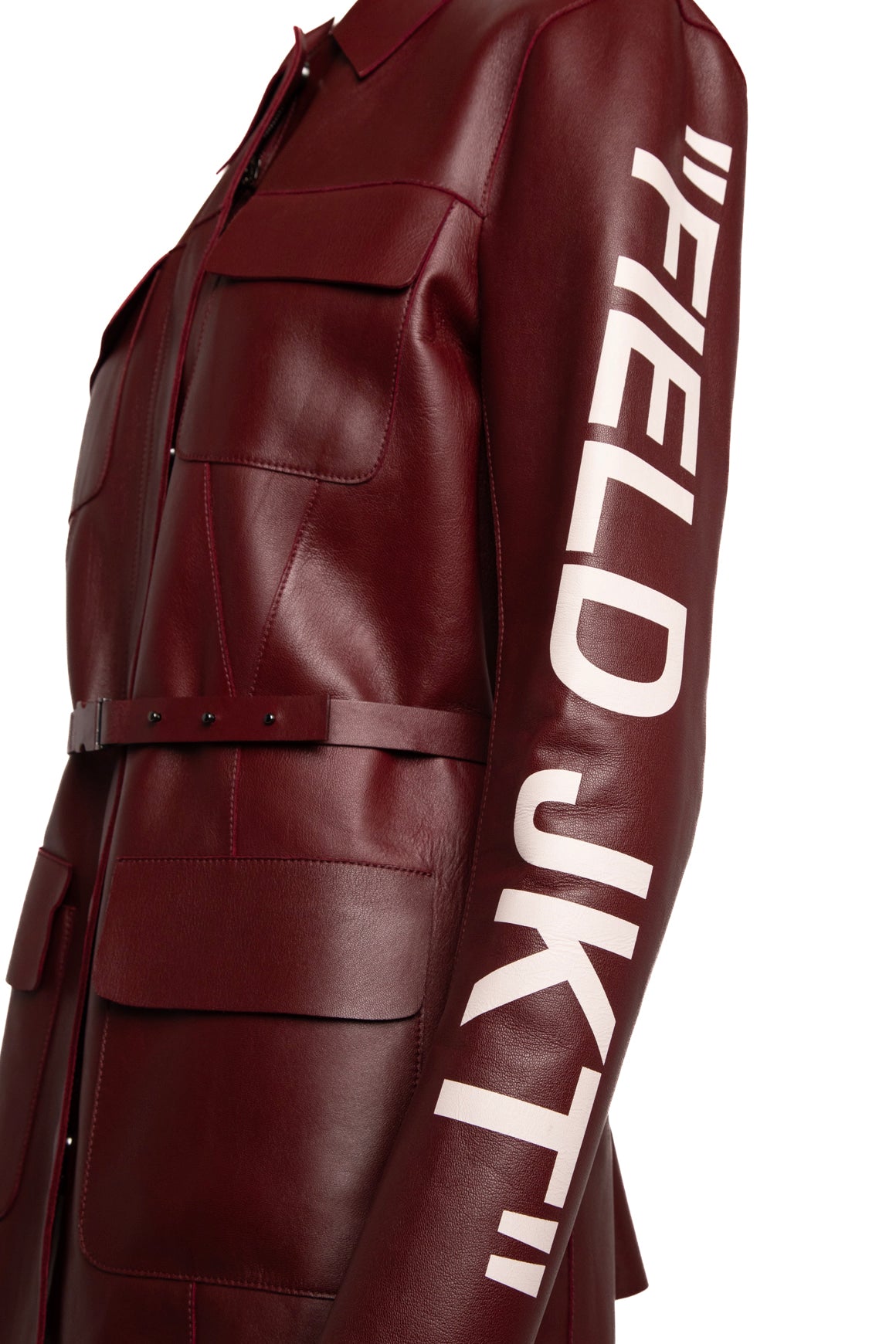 OFF-WHITE Maroon Leather Belted Field Jacket (Sz 12/46)