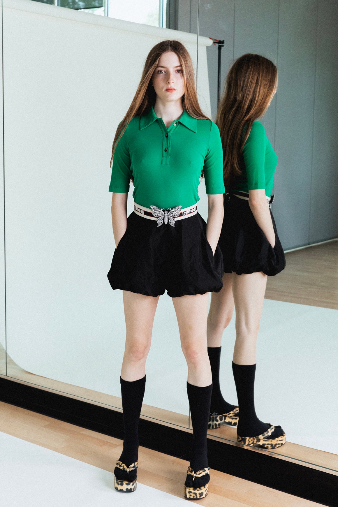ROSETTA GETTY Green Polo Quarter Button Top (Sz.S)