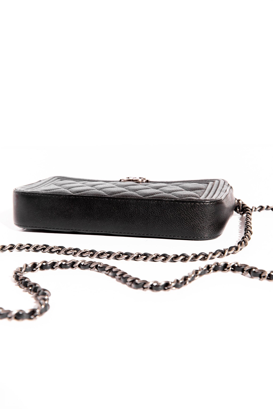 CHANEL 2017 Blk Caviar Double Zip Boy Wallet on Chain