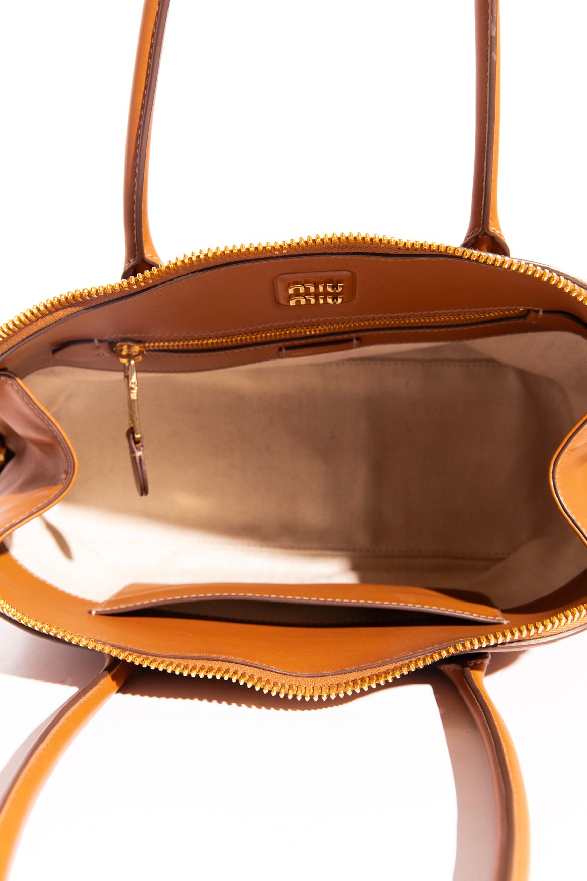 MIU MIU Cognac Leather Bolide Top Handle Bag