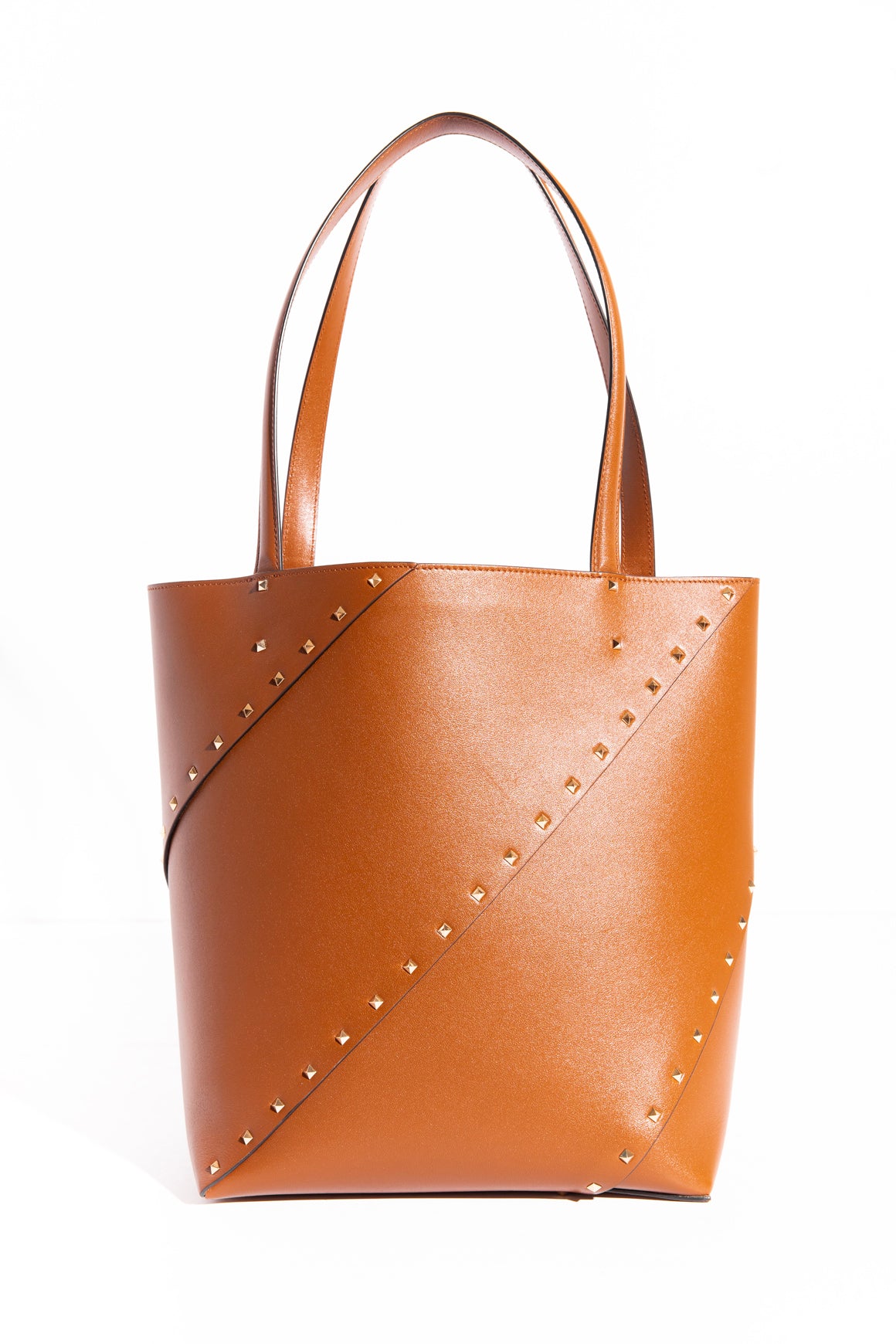 VALENTINO Brown 'Wisp' Leather Rockstud Tote