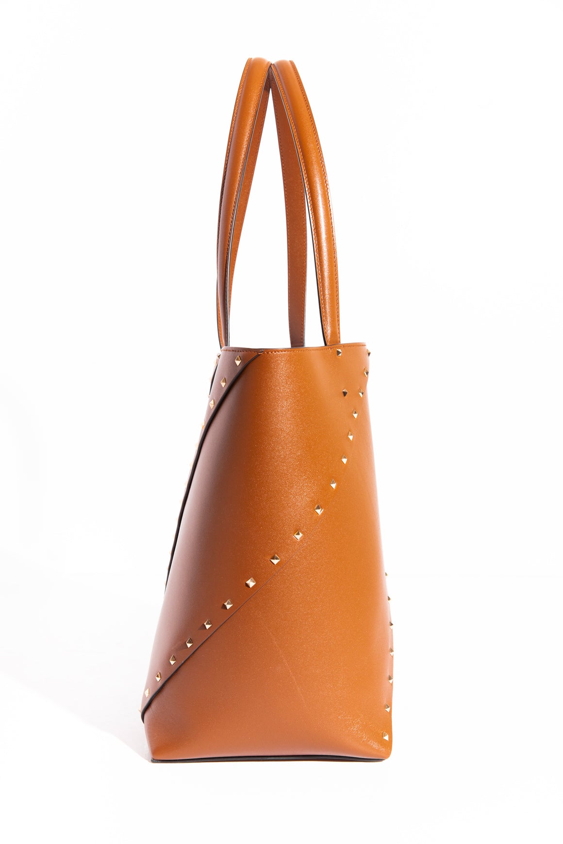 VALENTINO Brown 'Wisp' Leather Rockstud Tote